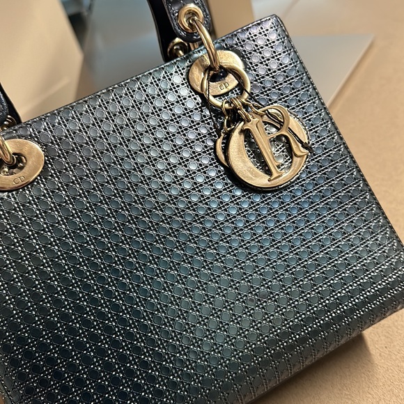 Authentic Patent metallic Lady Dior blue bag - Picture 9 of 11